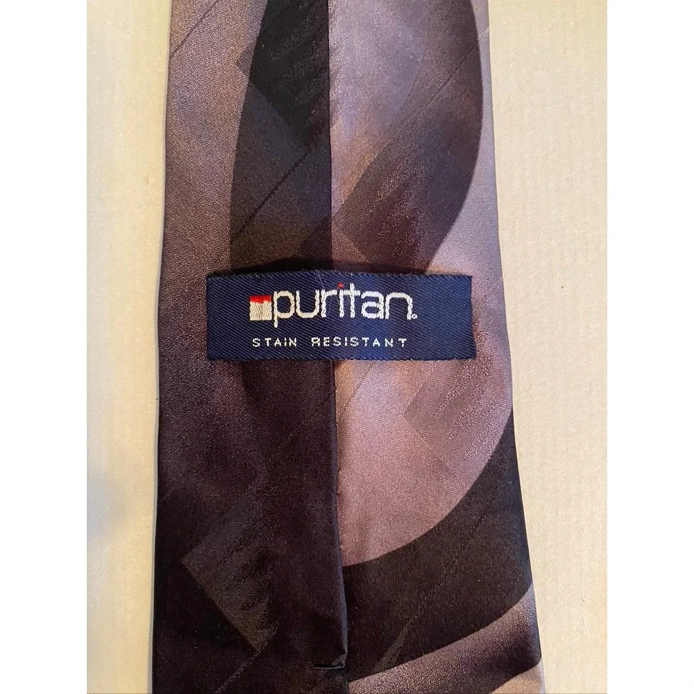 Puritan Mens Silk Tie Purple Grey Black Abstract Swirl Stain Resistant Handmade